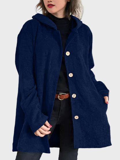 Damen Cordjacke mit Kapuze und Fronttaschen für den Herbst