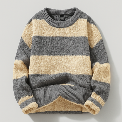 Men's knitted sweater with ribbed collar, hem, and regular fit