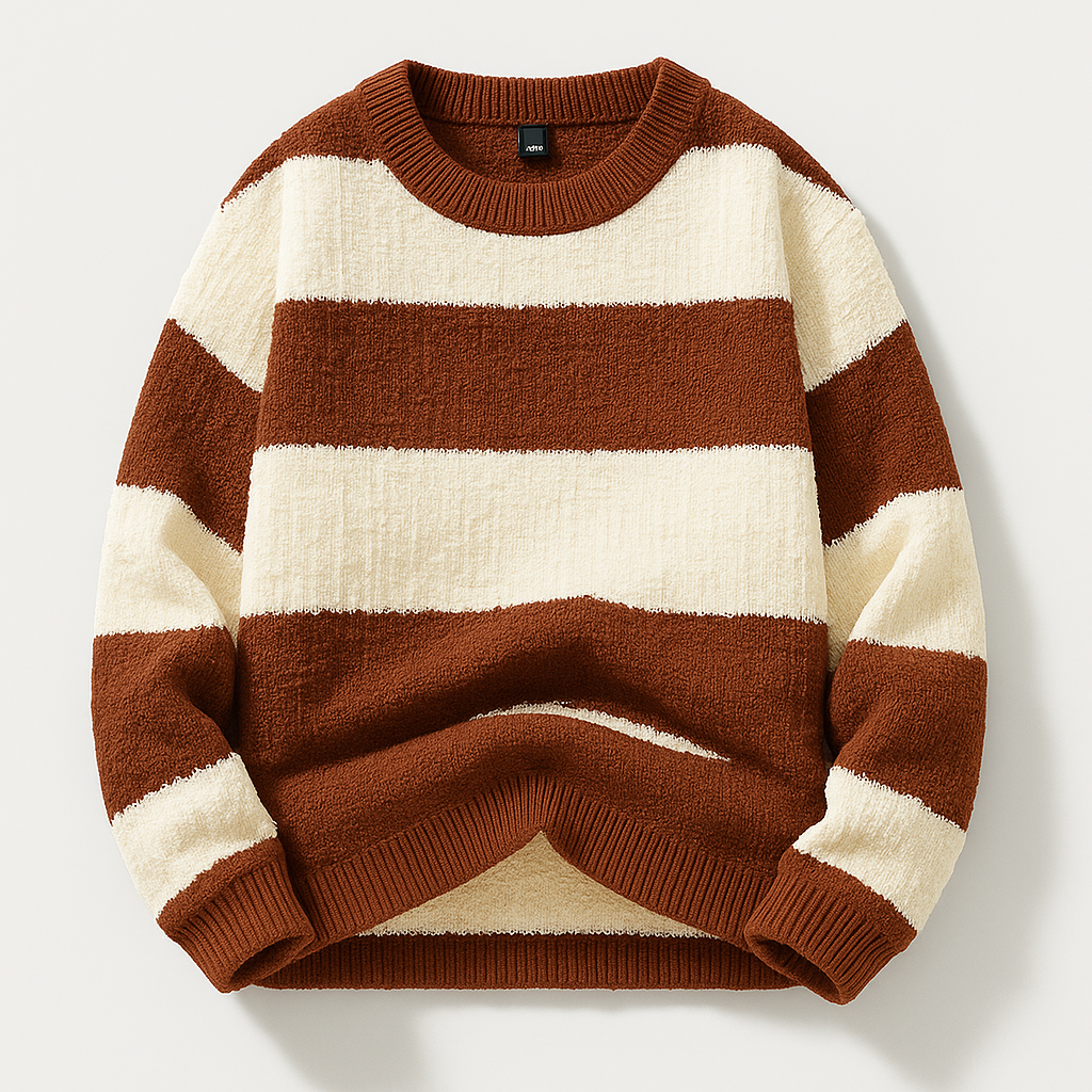 Men's knitted sweater with ribbed collar, hem, and regular fit