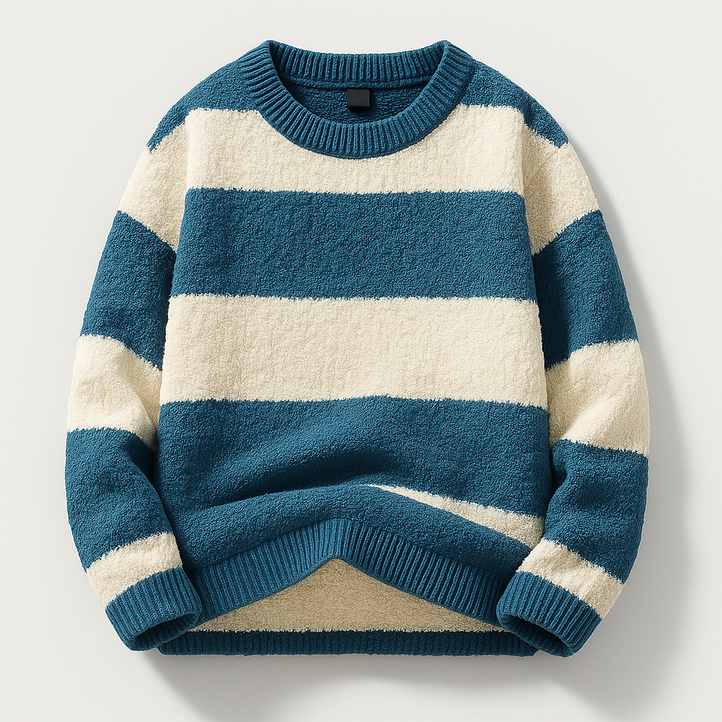 Men's knitted sweater with ribbed collar, hem, and regular fit