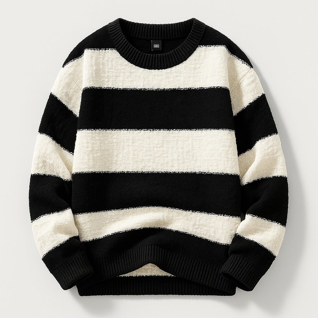Men's knitted sweater with ribbed collar, hem, and regular fit