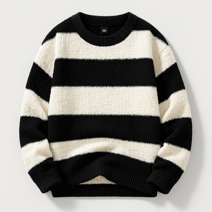 Men's knitted sweater with ribbed collar, hem, and regular fit