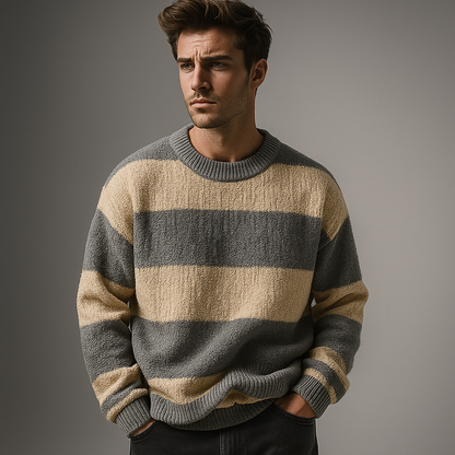 Men's knitted sweater with ribbed collar, hem, and regular fit