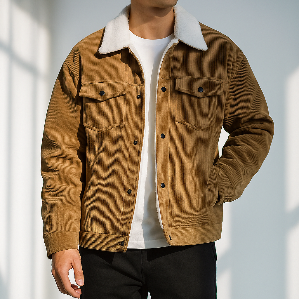 Herren Herbst-Cordjacke mit Fleecefutter und Knopfleiste