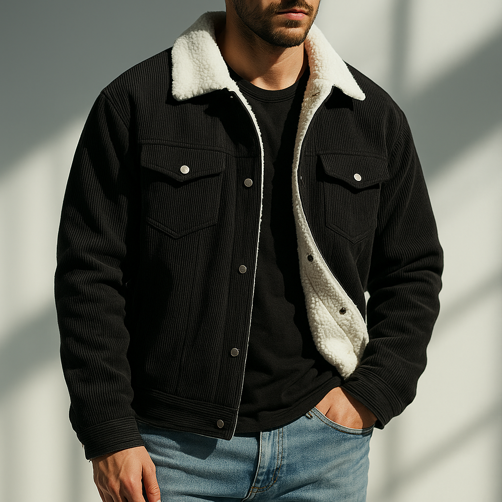 Herren Herbst-Cordjacke mit Fleecefutter und Knopfleiste