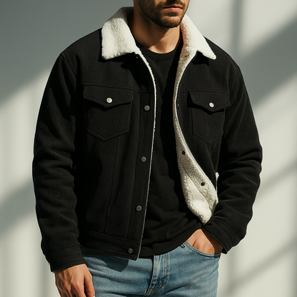 Herren Herbst-Cordjacke mit Fleecefutter und Knopfleiste