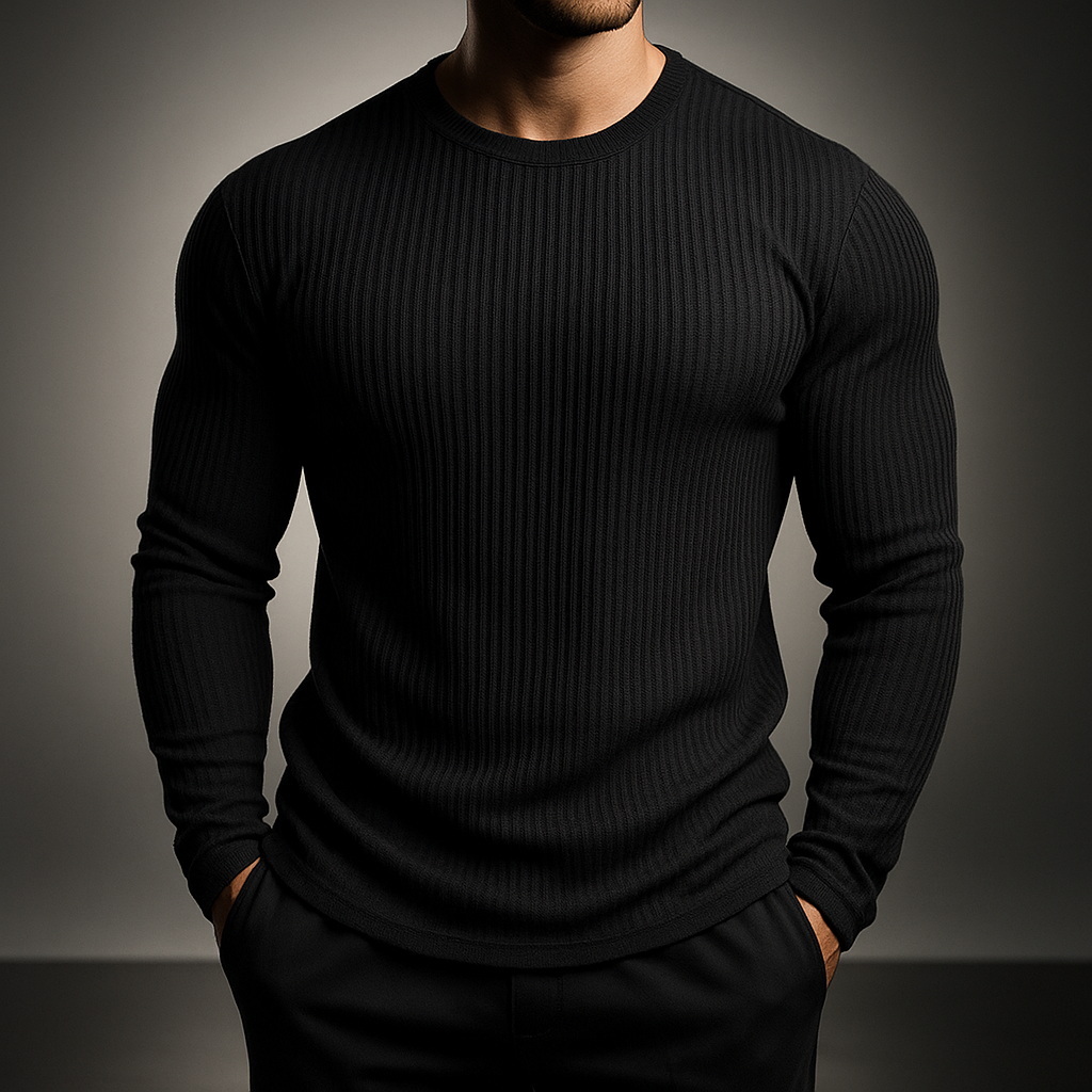 Ribbed knit sweater for men, slim fit, long sleeve