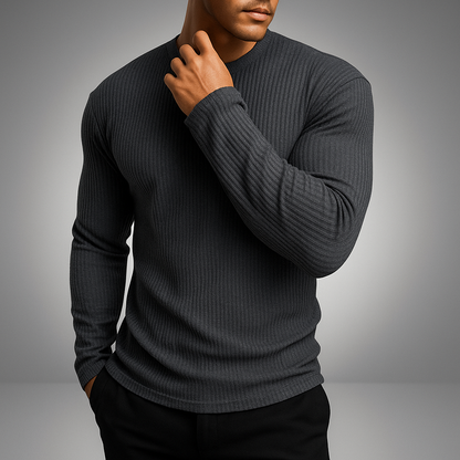 Ribbed knit sweater for men, slim fit, long sleeve