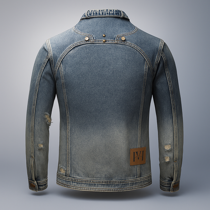 Men's Denim Jacket Stand Collar Brass Fittings Reinforced Seams