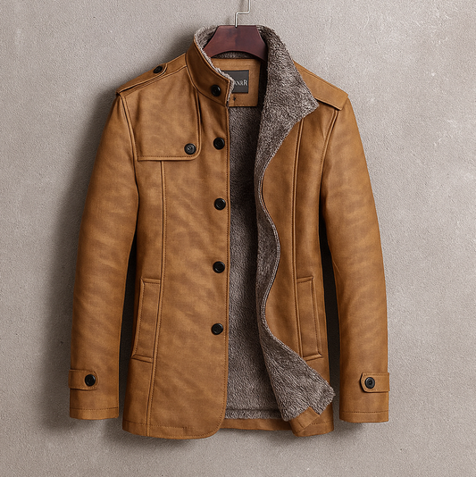 Herren Winter Langjacke Mit Knopfverschluss Und Strukturierten Schultern