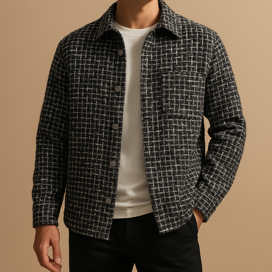 Herren Winter-Shacket mit Hahnentritt-Muster und Knopfleisten-Design