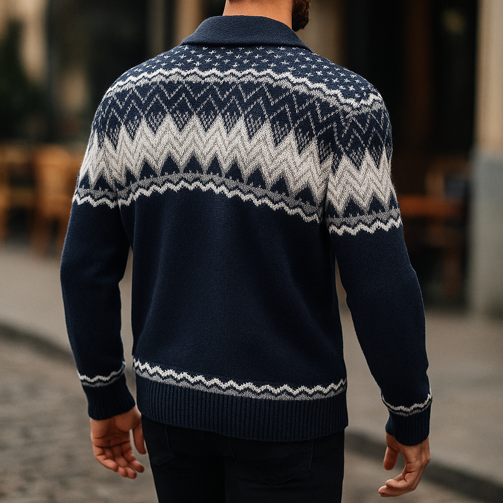 Herren Strickjacke Schalkragen Musterstrick Knopfleiste