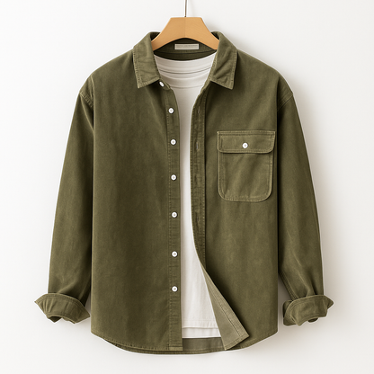 Men's Long Sleeve Shirt with Chest Pocket and Textured Surface