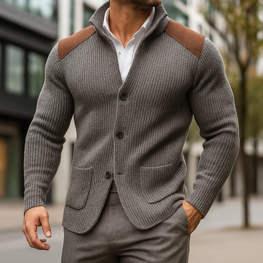 Herren Strickjacke Mit Strukturmuster Und Flexibler Passform