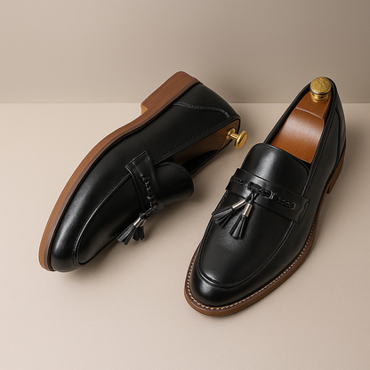 Men's Slippers Polished Surface Braided Tassel Strap Sewn Sole