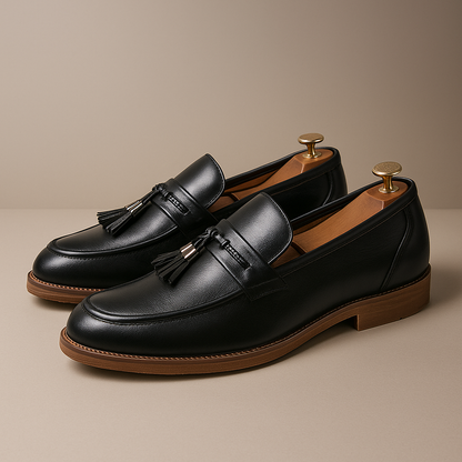 Men's Slippers Polished Surface Braided Tassel Strap Sewn Sole