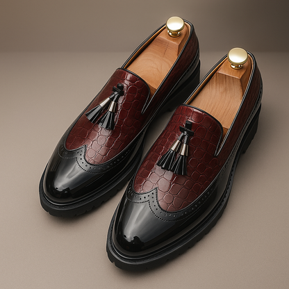 Men's Slip-On Shoes with Crocodile Pattern, Tassels, and Hand-Stitched Craftsmanship