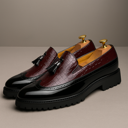 Men's Slip-On Shoes with Crocodile Pattern, Tassels, and Hand-Stitched Craftsmanship