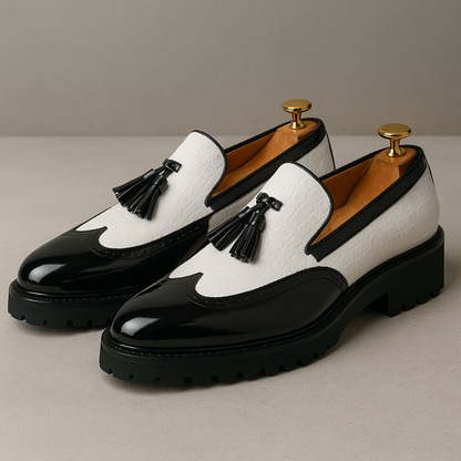 Men's Slip-On Shoes with Crocodile Pattern, Tassels, and Hand-Stitched Craftsmanship