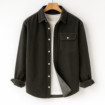 Men's Long Sleeve Shirt with Chest Pocket and Textured Surface