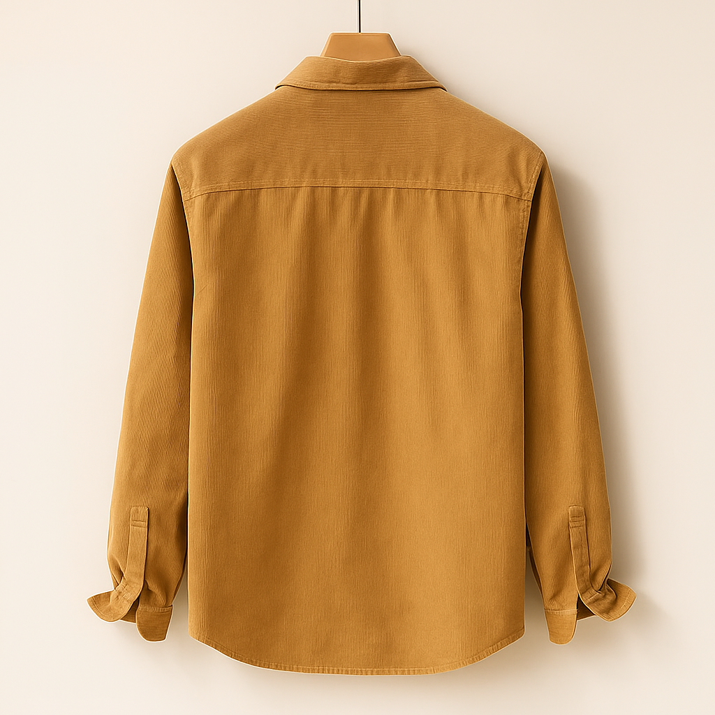 Men's Long Sleeve Shirt with Chest Pocket and Textured Surface