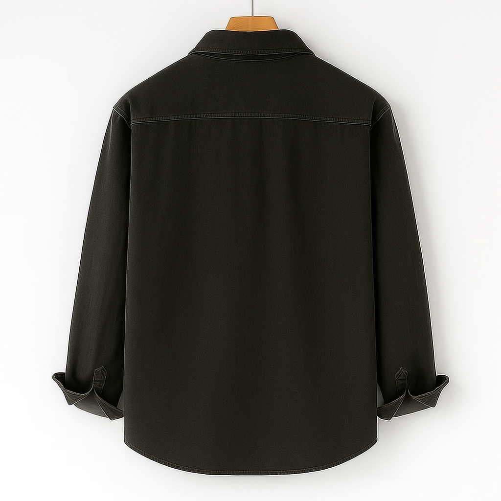 Men's Long Sleeve Shirt with Chest Pocket and Textured Surface