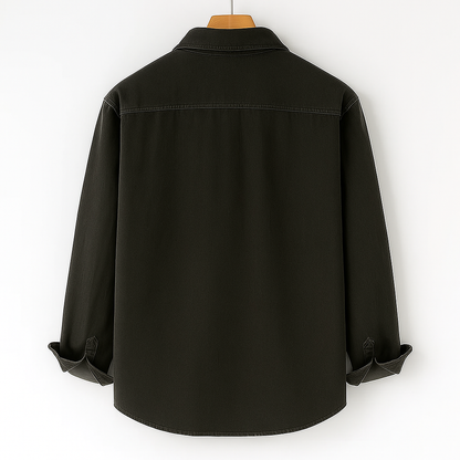 Men's Long Sleeve Shirt with Chest Pocket and Textured Surface