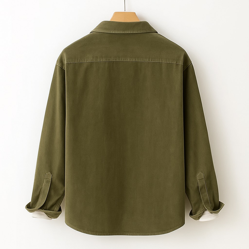 Men's Long Sleeve Shirt with Chest Pocket and Textured Surface