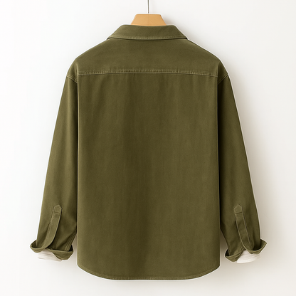 Men's Long Sleeve Shirt with Chest Pocket and Textured Surface