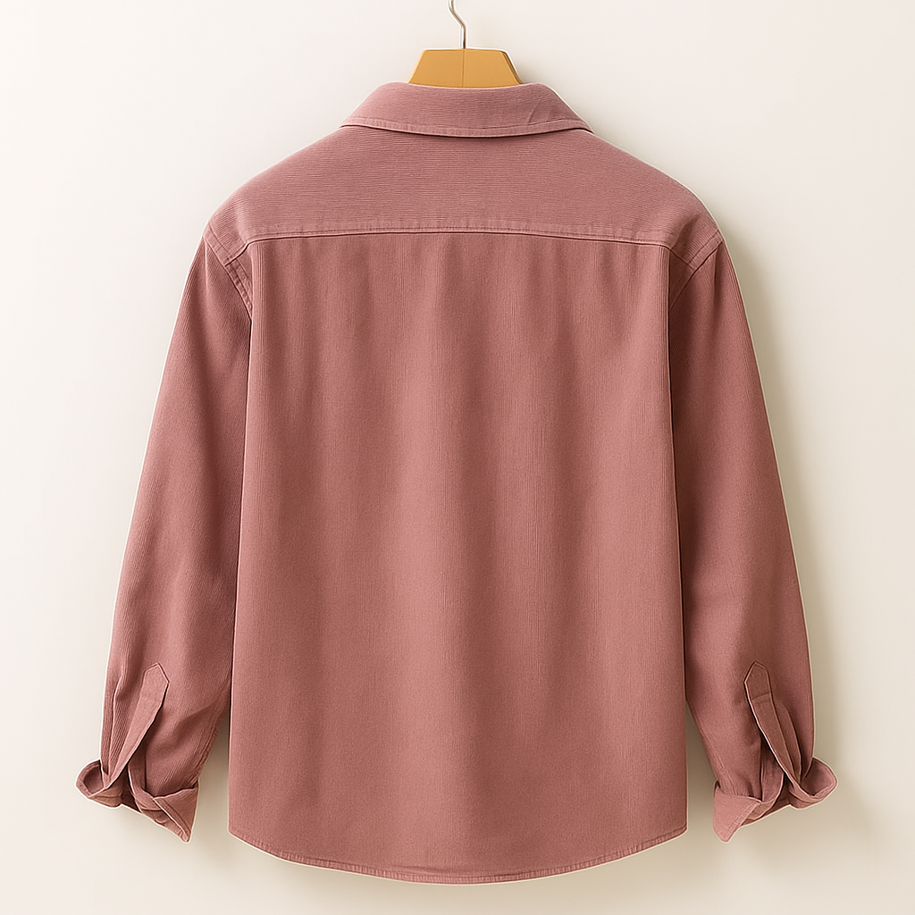 Men's Long Sleeve Shirt with Chest Pocket and Textured Surface