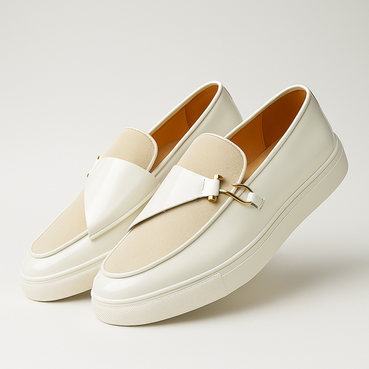 Herren Loafer Dual-Textur Optik Slip-On Gold-Akzent