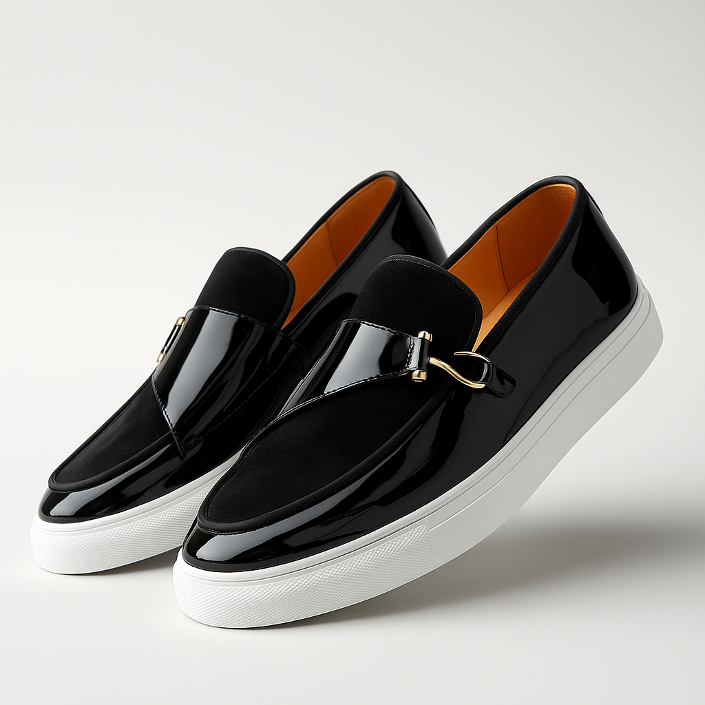 Men's Loafer Dual-Texture Look Slip-On Gold Accent