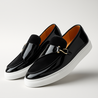 Men's Loafer Dual-Texture Look Slip-On Gold Accent