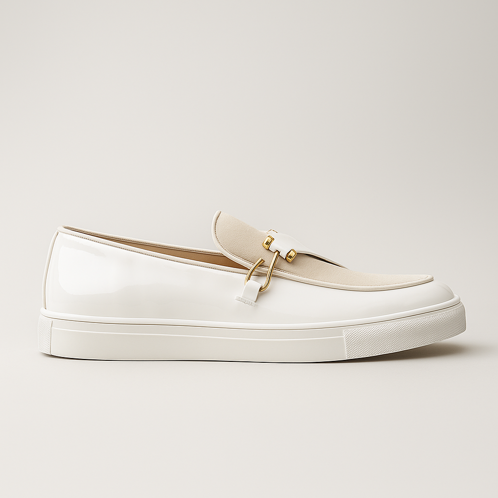 Men's Loafer Dual-Texture Look Slip-On Gold Accent