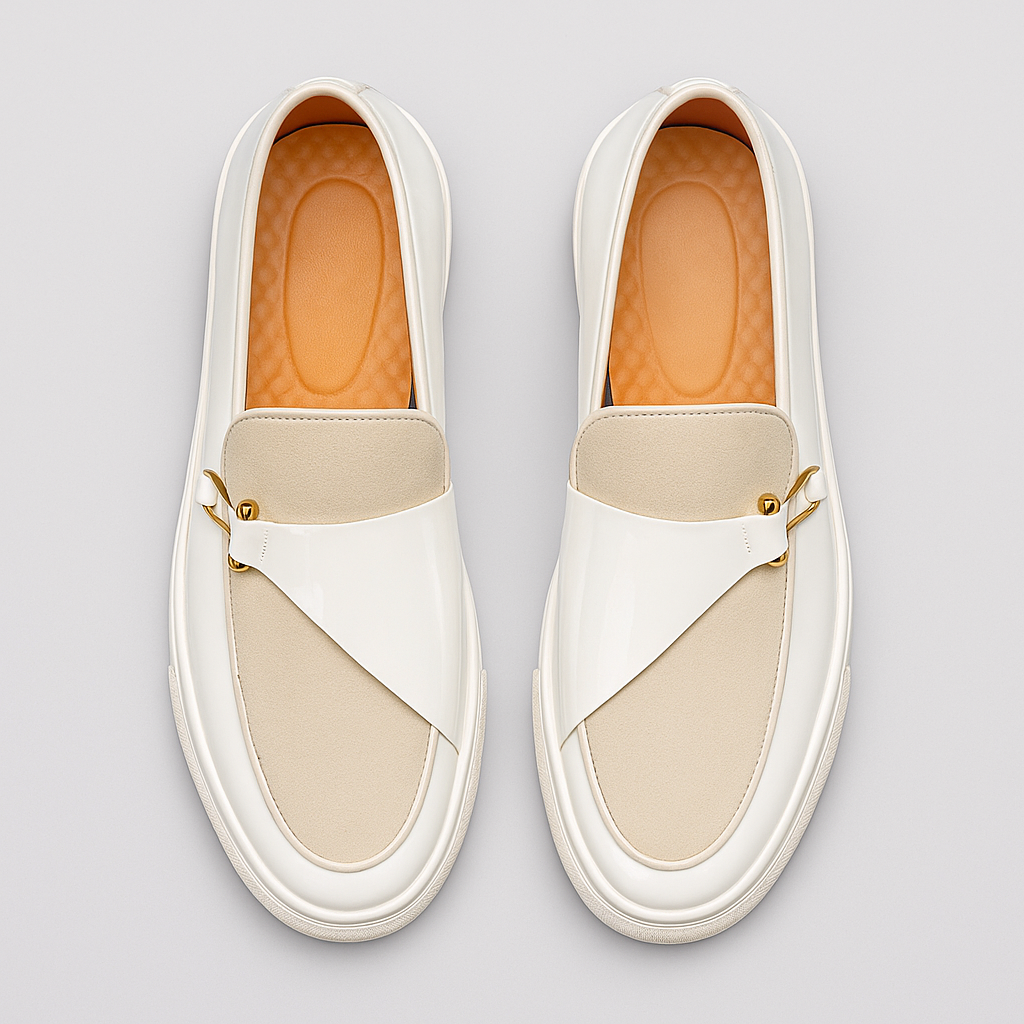 Men's Loafer Dual-Texture Look Slip-On Gold Accent
