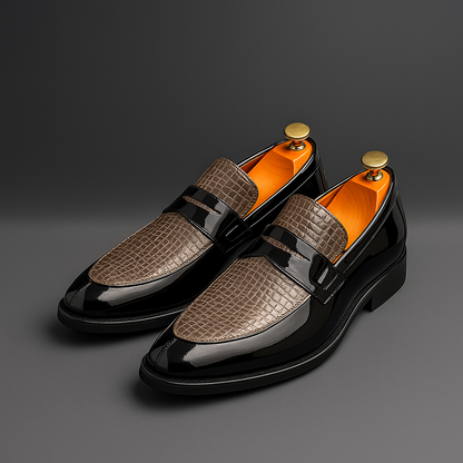 Herren Loafer Mit Lack-Finish Krokodilprägung Strukturierte Passform