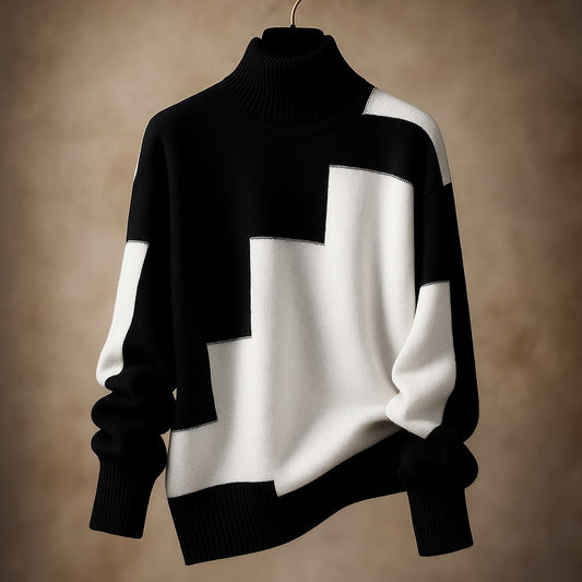 Damen Rollkragen-Oberteil Mit Geripptem Kragen Und Geometrischem Motiv