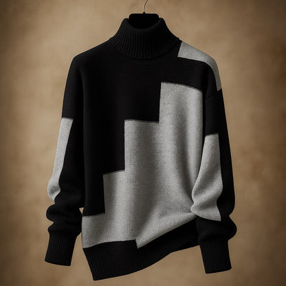 Damen Rollkragen-Oberteil Mit Geripptem Kragen Und Geometrischem Motiv