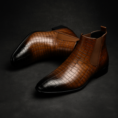 Herren Chelsea Boots In Schlangenlederoptik, Slip-On-Stiefeletten