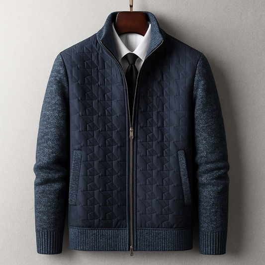 Herrenjacke aus Kaschmirmischung mit gestepptem Körper und Strickärmeln