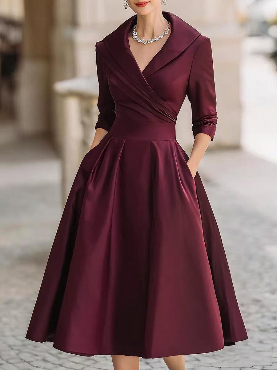 Damen Midikleid mit drapiertem Ausschnitt und A-Linien-Rock