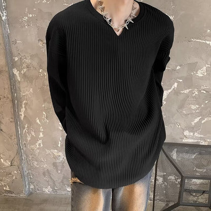 Men's Long-Sleeve Sweater with Striped Texture