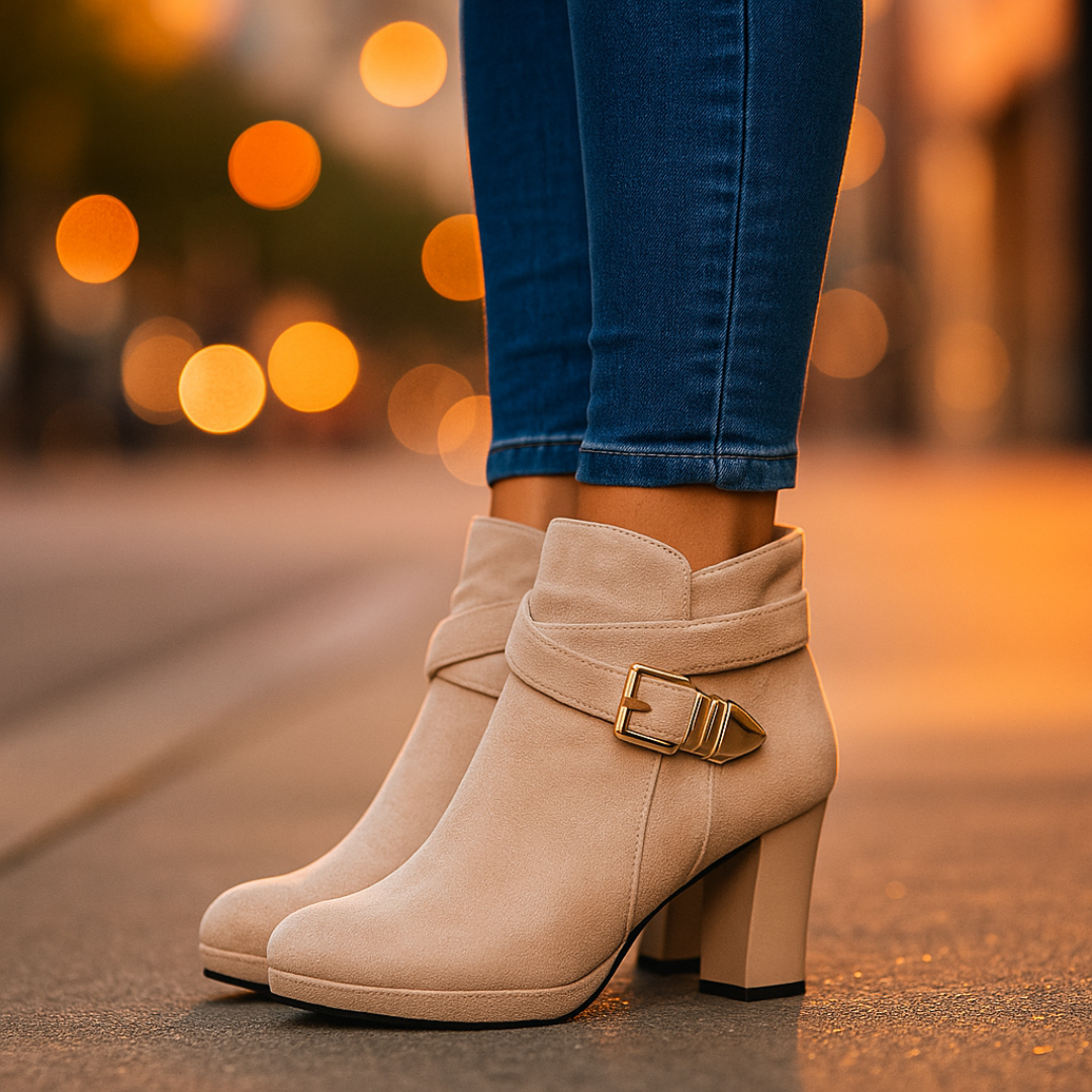 Women's ankle boots autumn artificial suede wrap strap golden buckle orthopedic