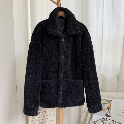 Damen Winter Mantel in Midi-Länge aus Kunst-Lammfell mit langen Ärmeln