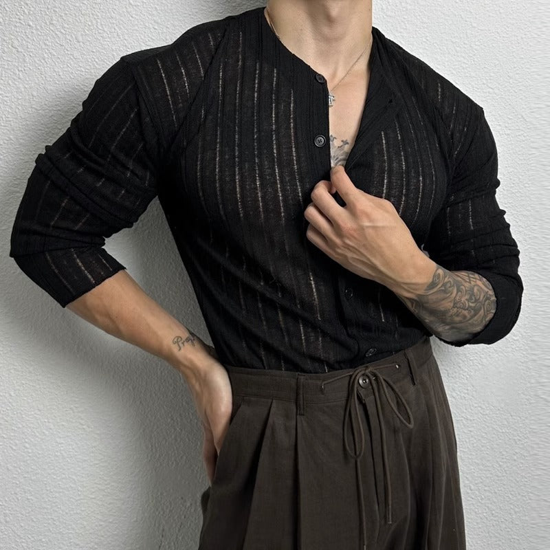 Men's long-sleeve shirt with openwork knit design