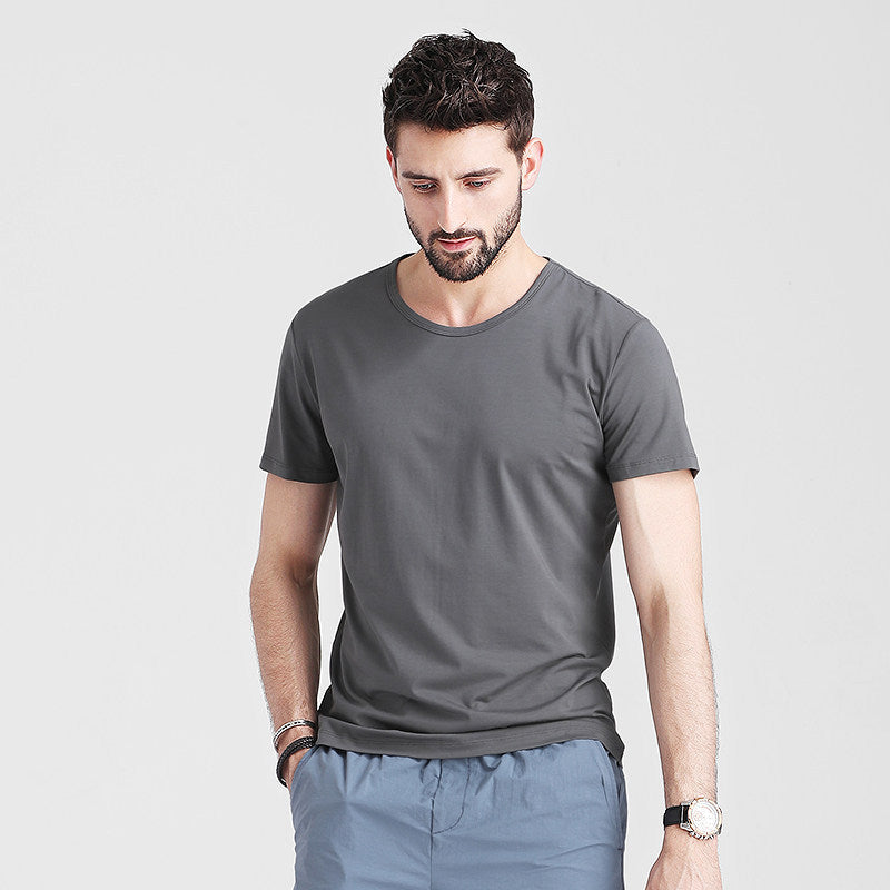 Herren Sommer Slim Fit Kurzarm Rundhals Schnelltrocknendes T-Shirt Unifarben Dünnes Oberteil