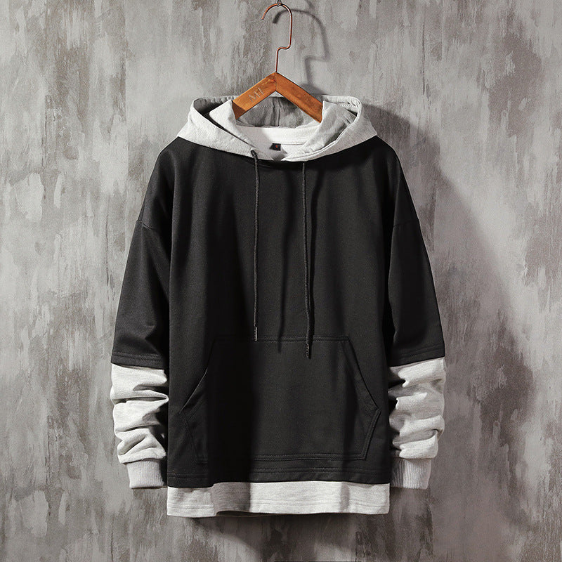 Herren Frühjahrs Hoodie Doppel Lagen Design Langarm Lockerer Schnitt – Baumwoll-Mischung