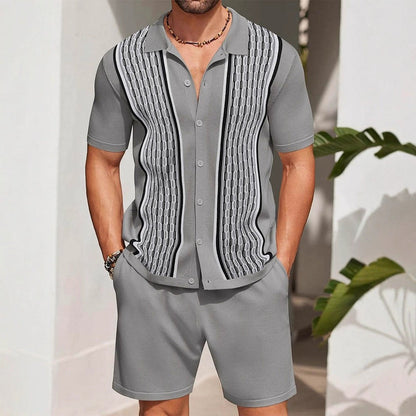 Herren-Zweiteiler-Set: Kurzarmhemd Und Shorts Mit Print, Lockere Passform