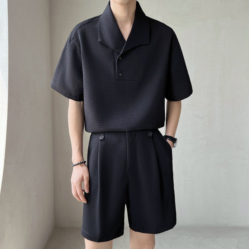 Herren Kurzarmhemd Und Shorts, Zweiteiliges Set, Freizeitmode, Lockere Passform, Passendes Outfit