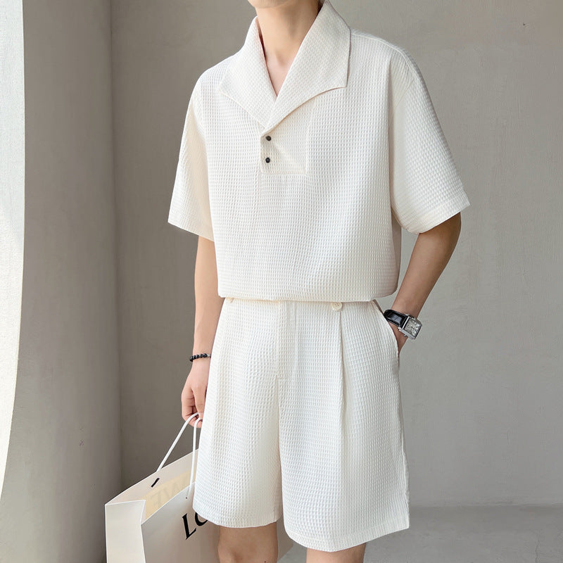 Herren Kurzarmhemd Und Shorts, Zweiteiliges Set, Freizeitmode, Lockere Passform, Passendes Outfit